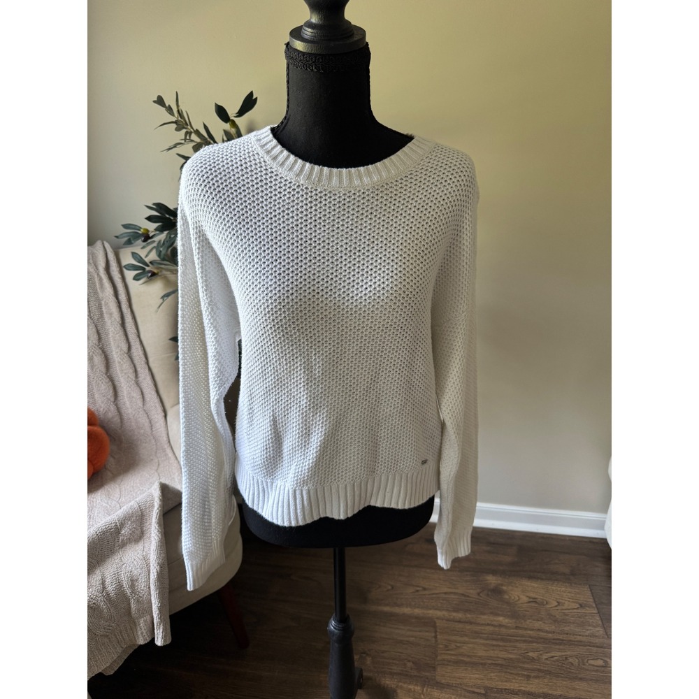 Hollister White Textured Knit Crewneck Sweater Womens Medium Pullover